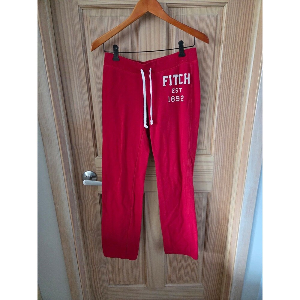 Abercrombie and Fitch Retro Y2K Red Fleece Sweat Pants Applique Logo Small